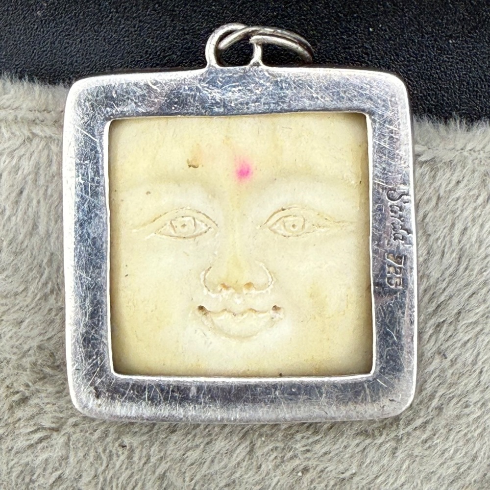 Vintage Sarda Pendant‎ Silver Square Moon Face Celestial 925 Necklace Charm